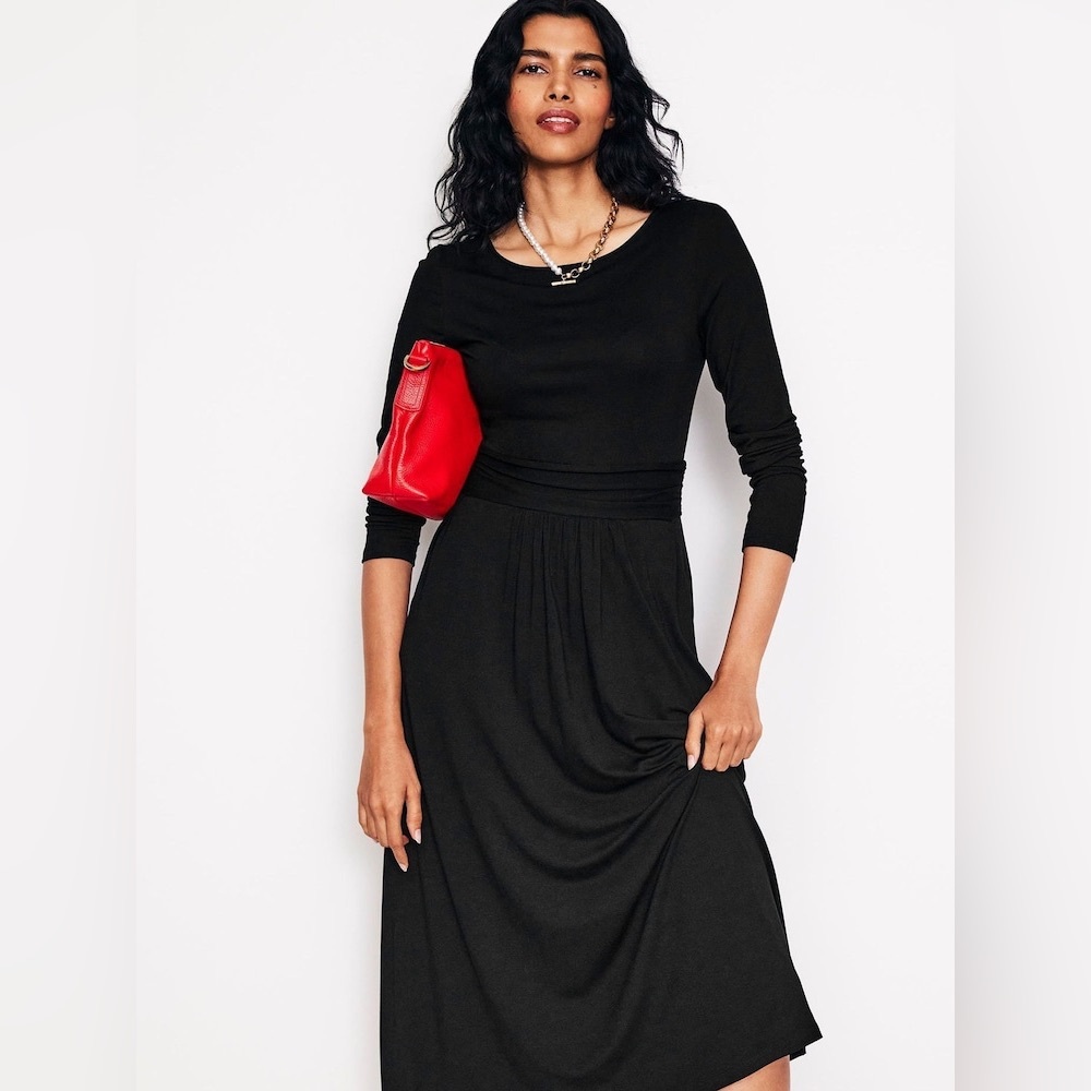 Boden Amelie Long Sleeve Midi Dress Black 6T Knit Stretch Jersey travel office